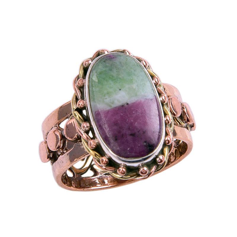 Ruby In Zoisite Handmade Lab-Created 925 Sterling Silver Two Tone Ring S.7 G6q56