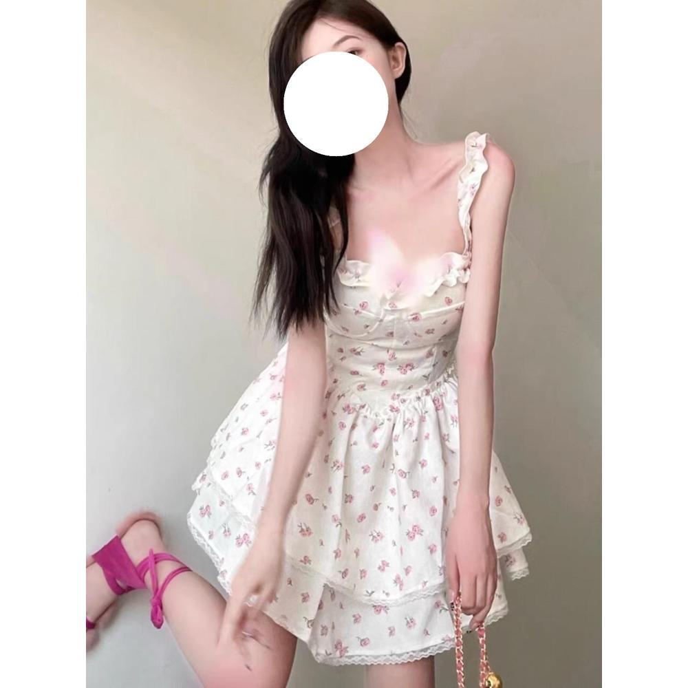 White Floral Suspender Dress Children's Summer New Casual Milk Sweet Waist Princess Tutu Dress