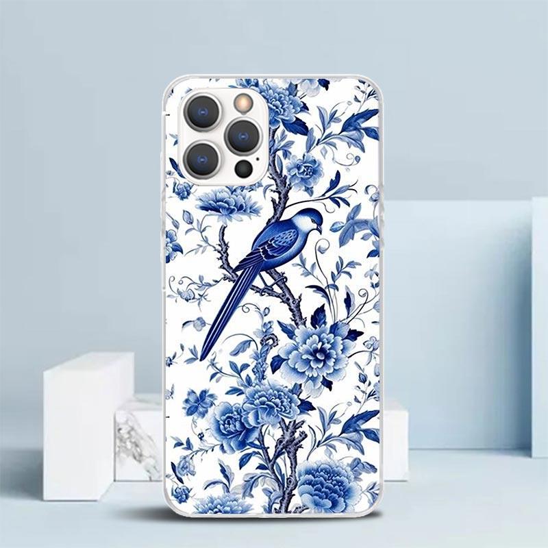 Blue And White Porcelain Soft Cover for iPhone 16 17 Air 15 14 Pro Max 16E Phone Case 13 Mini 12 11 7 SE 8 Print Pattern Fit Cas