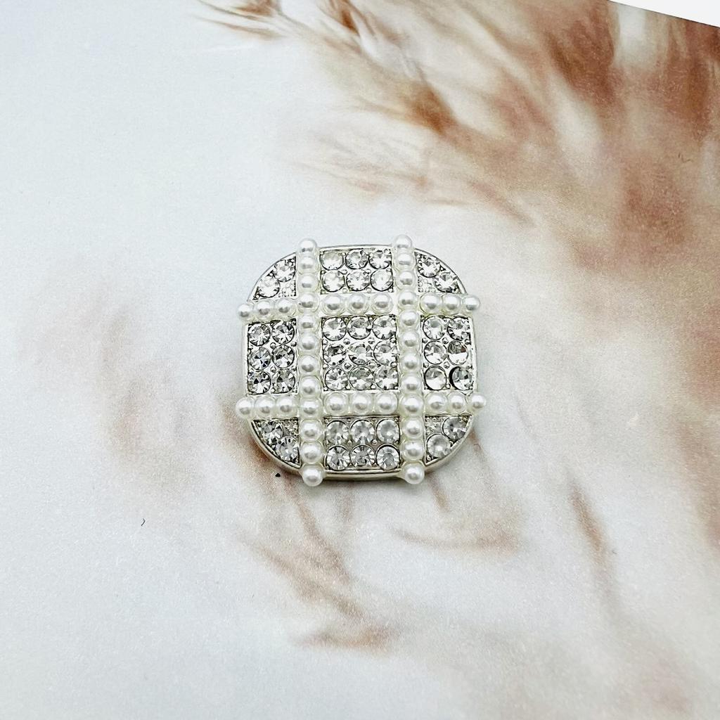 6pcs Luxury Design Gold Silver Square Metal Buttons Inlaid Pearls Suitable For Hand Sewing Clothing Pants DIY Accessories