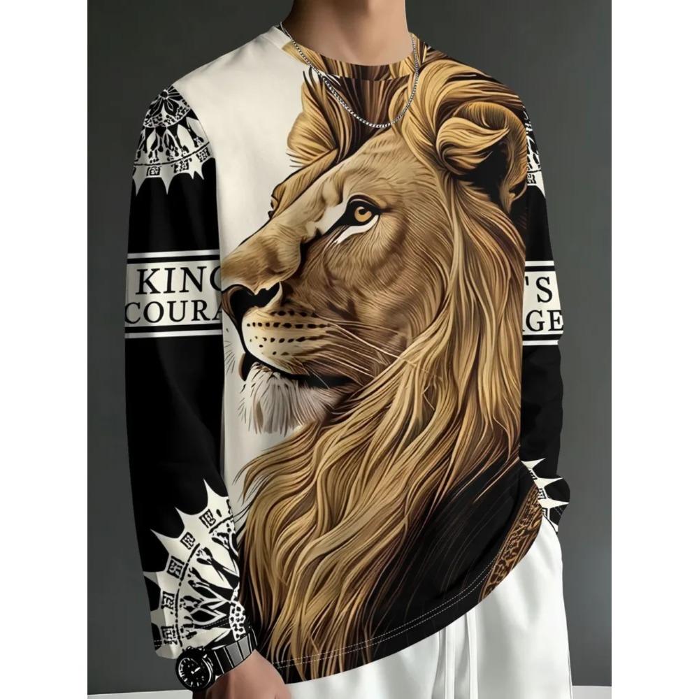 Autumn Round Neck Fashionable Versatile Leisure 3D Long Sleeved T-shirt Fun Skull Animal Printed T-shirt Men Loose Large T-shirt
