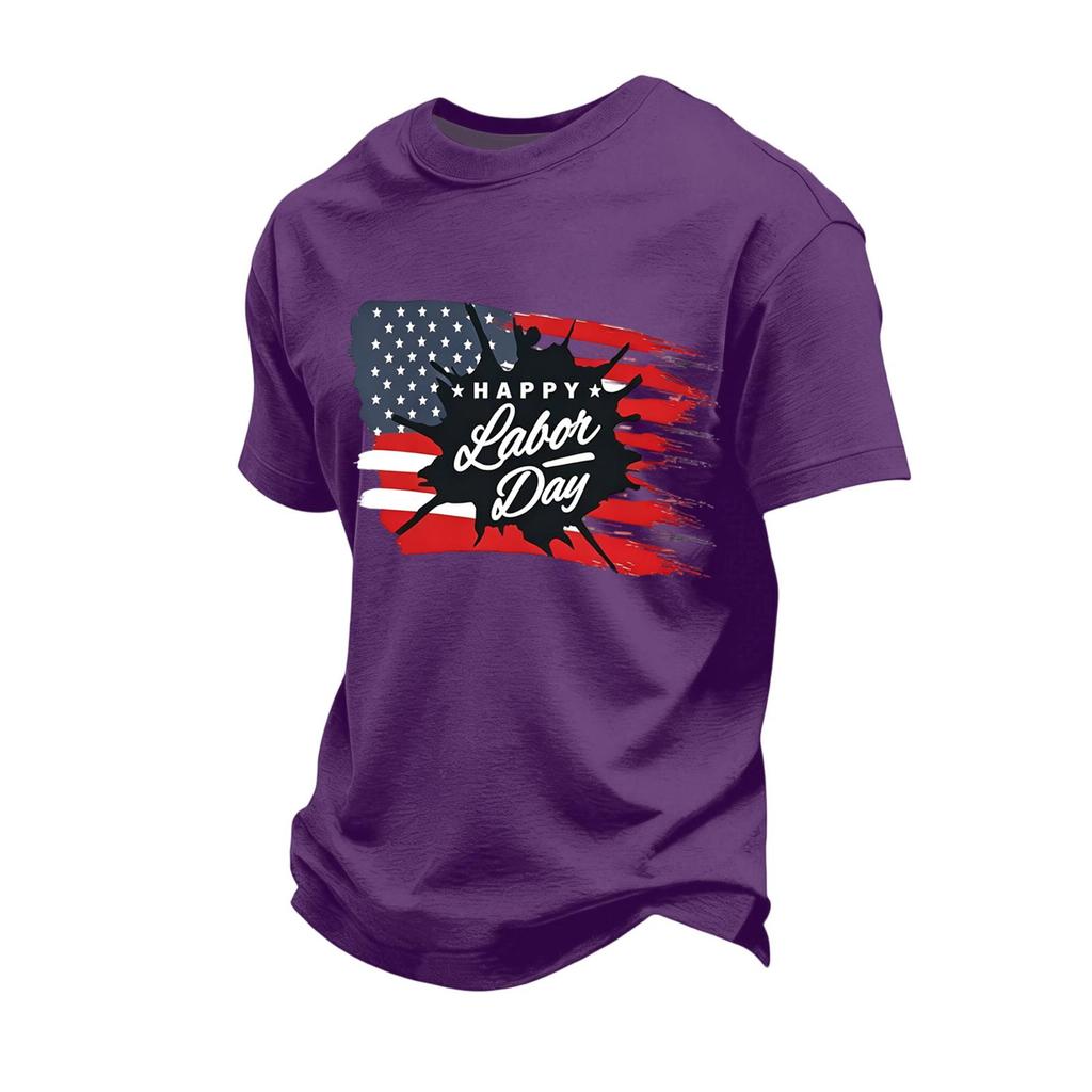 Men's Loose Fit Casual Short Sleeve T-Shirt Labor Day Print Crew Neck Soft Fabric Comfortable Top for Everyday Wear