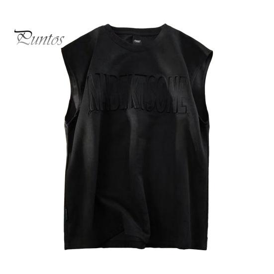 

Мужской летний жилет с круглым вырезом, замшевый жилет без рукавов, однотонный пуловер с буквенным узором, топы с широкими бретелями, майки, уличная одежда 2XL чёрный