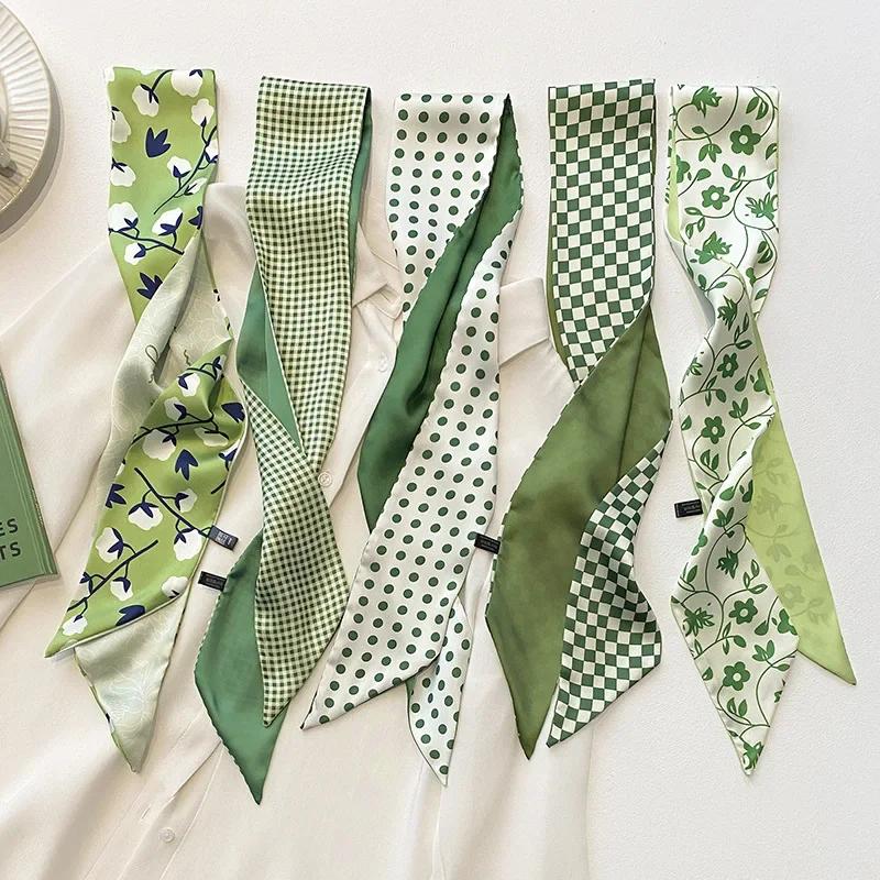 

5 шт./компл. шелковый атласный шарф для женщин, тканевые повязки для волос, аксессуары для головных уборов, женские шарфы, ленты, завязки для ручек сумок