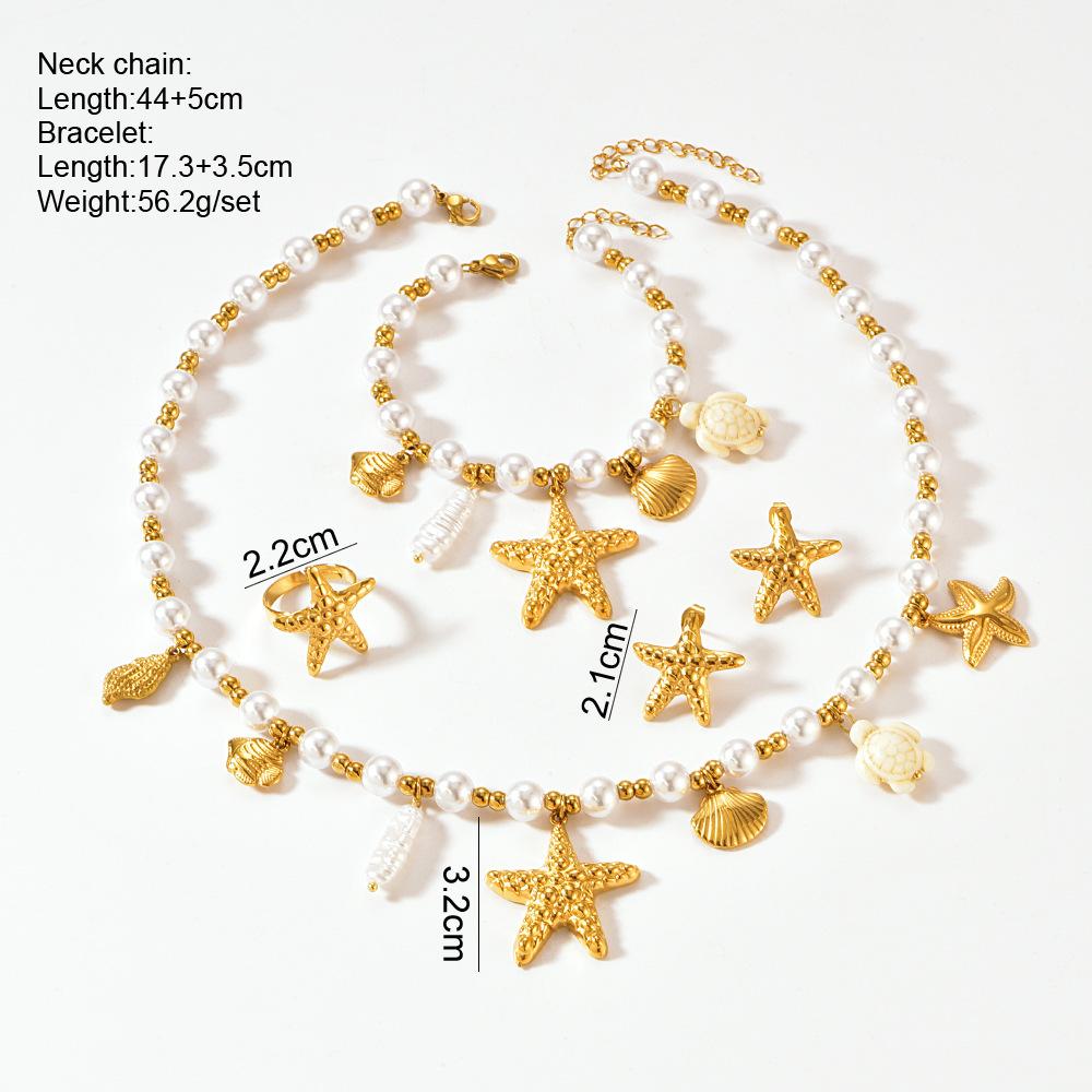 Stainless Steel Starfish Shell Necklace For Women, Beach Accessories With A High-end Feel, Turtle Necklace Set F