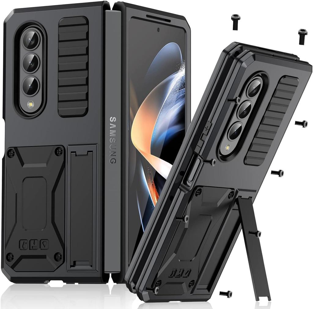 Metal Case 3 Layers Protection For Samsung Z Fold 4 Heavy Duty Aluminum Alloy 360 Shockproof Cover with Kickstand