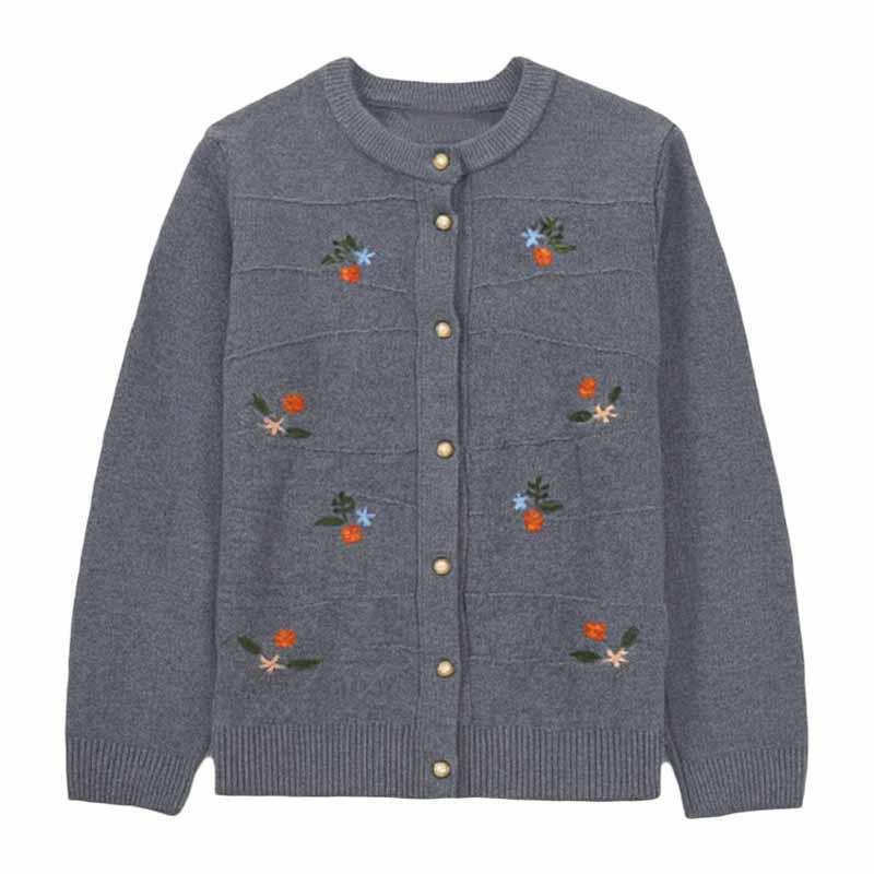 

Women s Fashionable Embroidered Cardigan Sweater - Round Neck, Mercerized Cotton, for Spring & Autumn One Size (Suitable for 90-140 Jin)