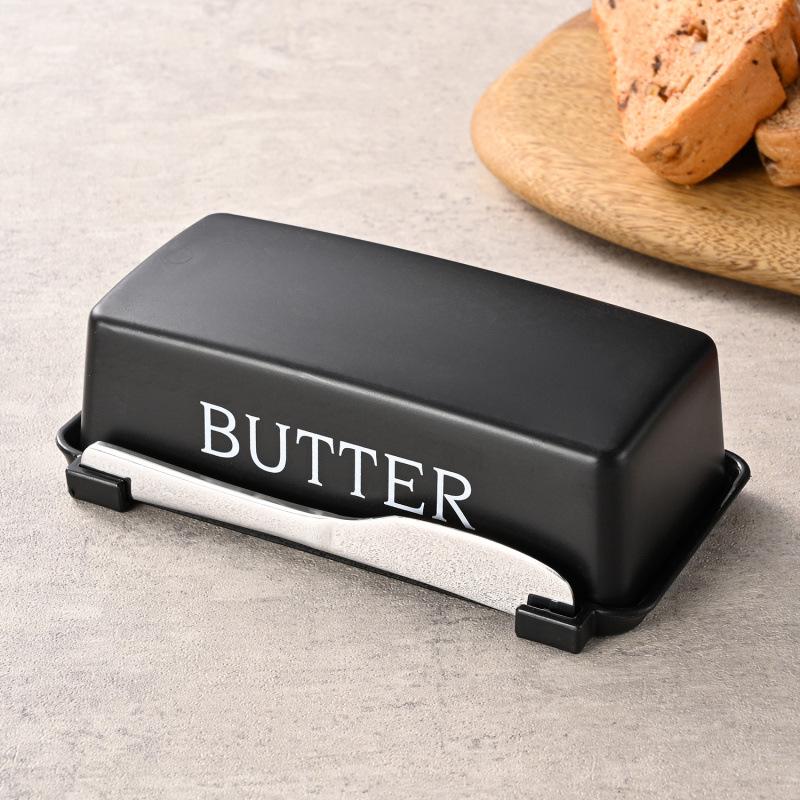 Cross-Border Plastic Butter Dish with Knife and Lid, Food-Grade PP for Kitchen and Refrigerator Storage.
