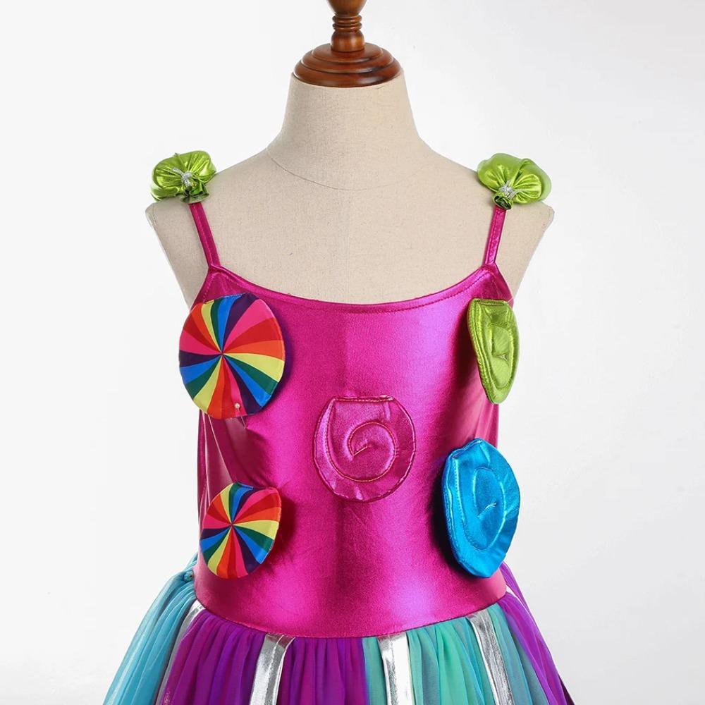 Purim Festival Suspender Rainbow Dress For Girl Candy Lollipop Costume Party Gift Candy Dress + Lollipop Accessories Suit
