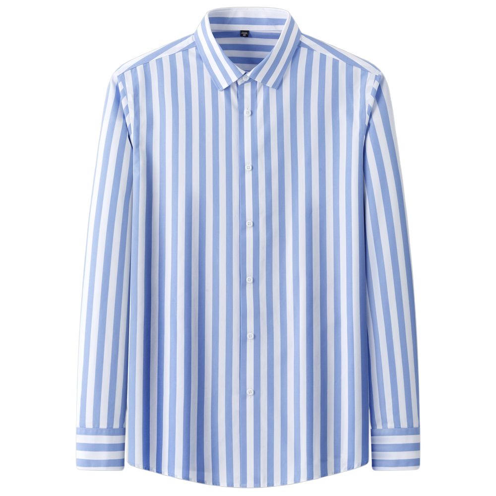 

Men s Non-Iron Contrast Striped Dress Shirt, No Pocket Comfortable Pure Cotton Easy Care Formal Menswear Clothing for Business 45 светло-синий
