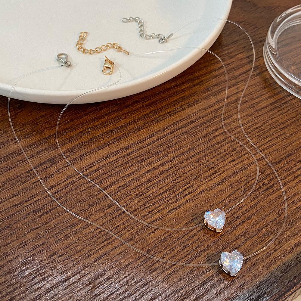 Transparent Fishing Line Necklace for Women Personality Zircon Love Heart-shaped Invisible Clavicle Chain Fashion Jewelry GIfts