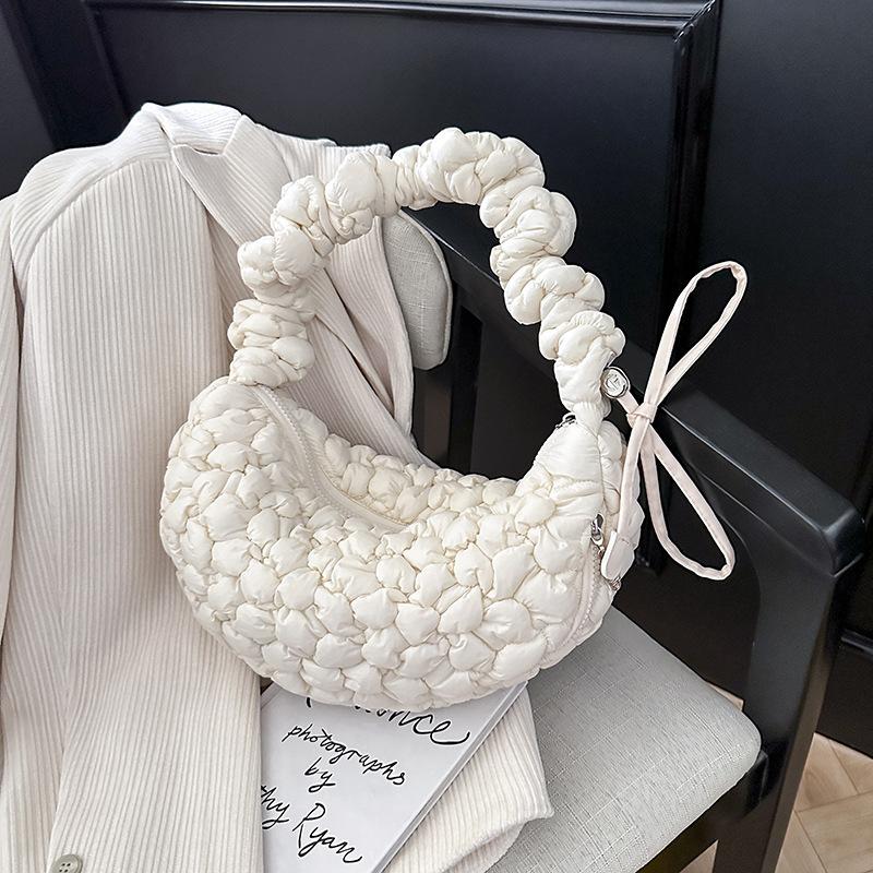 Korean Nylon Pleated Cloud Bags Large Capacity Drawstring Shoulder Crossbody Bags Solid Lightweight Shoulder Bag