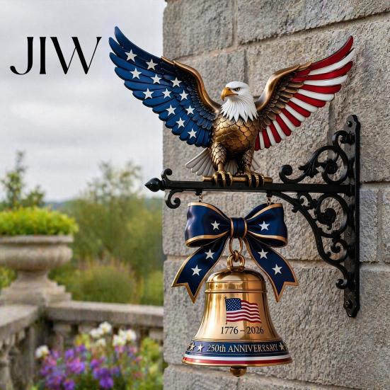 Decorative Patio Hanging Ornament Spirit of Liberty Eagle Bell, 250th Anniversary Wall Mounted Outdoor Door Bell Patriotic Metal for Front Garden