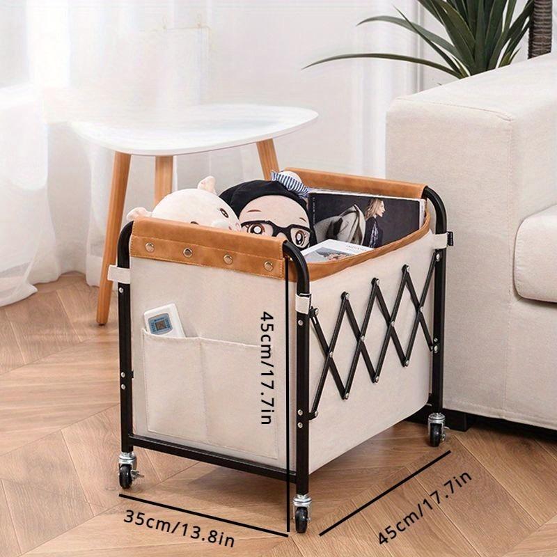 Foldable Telescopic Storage Trolley, Steel Pipe & Oxford Cloth Storage Basket, Canvas Storage Organizer