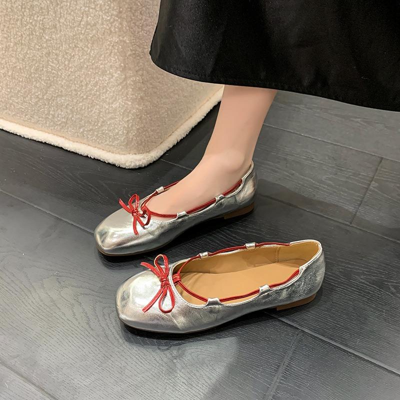 Fashion Bow Single Shoes Autumn New Round Toe Shallow Mouth Soft Sole Non-slip Wear-resistant Low Heel Shoes