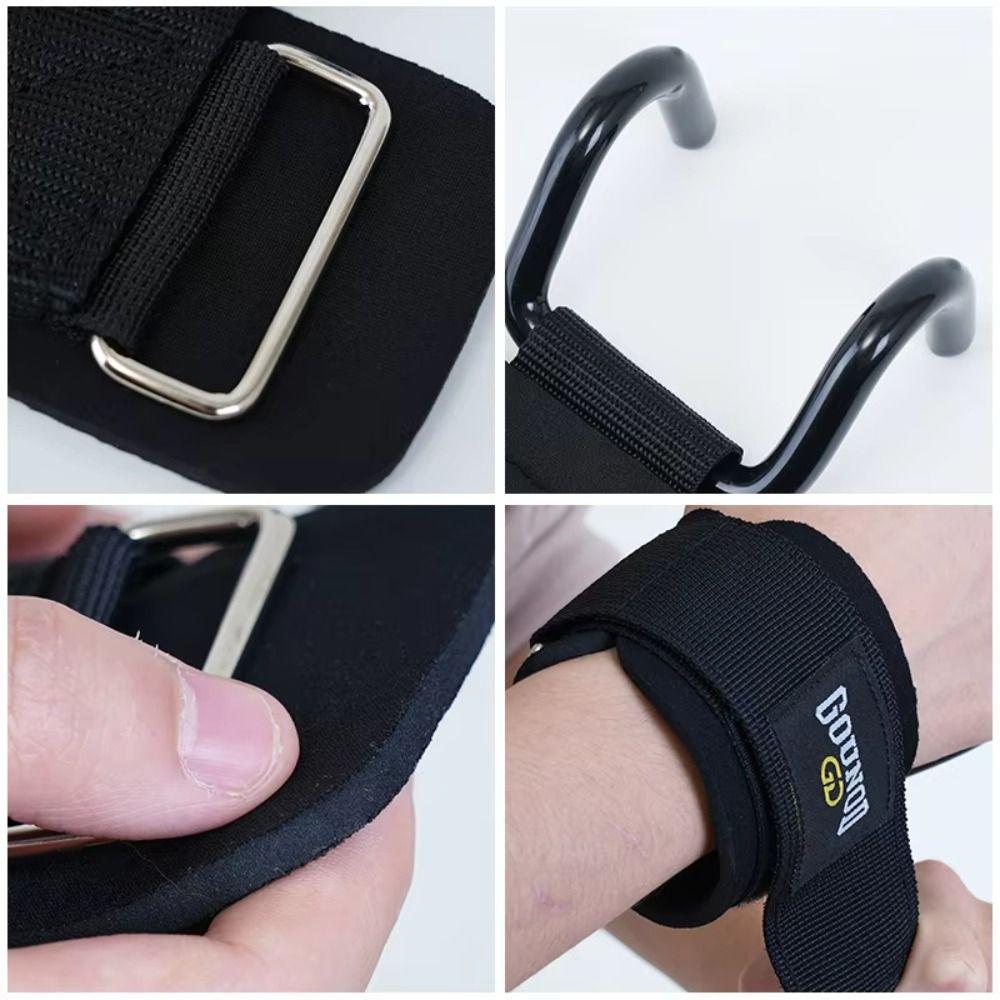 1 pair Pull-up Weight Lifting Grip Hook Adjustable Steel Hook Grips Strap Dumbbell