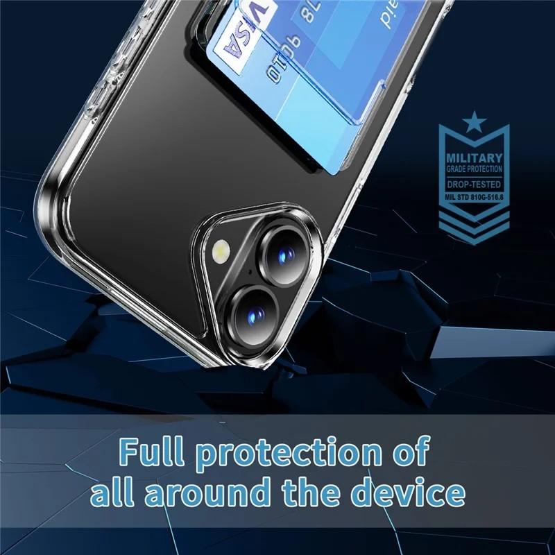 For iPhone 17 Clear Phone Case with 2Pcs Screen Film WANLONFENG CK1 Series Card Holder Cover (Big Lens Hole)