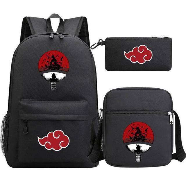 Summer Backpack, Animation Student Schoolbag, Large-Capacity Three-Piece Student Schoolbag Naruto