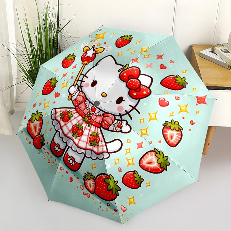 

1pc Strawberry Hello Kitty Automatic Folding Umbrella - Compact 8-Rib Design, Durable Plastic & Iron, Perfect Gift for Friends & Family, yy250923041