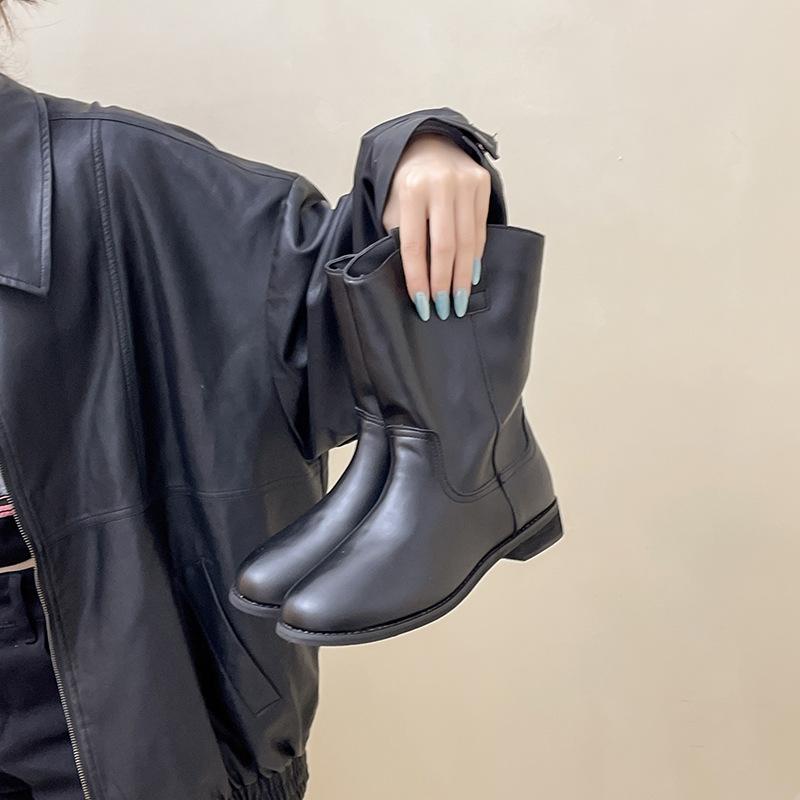 Französische erhöhende Maillard-Mode vielseitige Damen-Ritter-Mode-Stiefel Herbst- und Wintermode elegant Retro Mid-Tube-Stiefel Tide