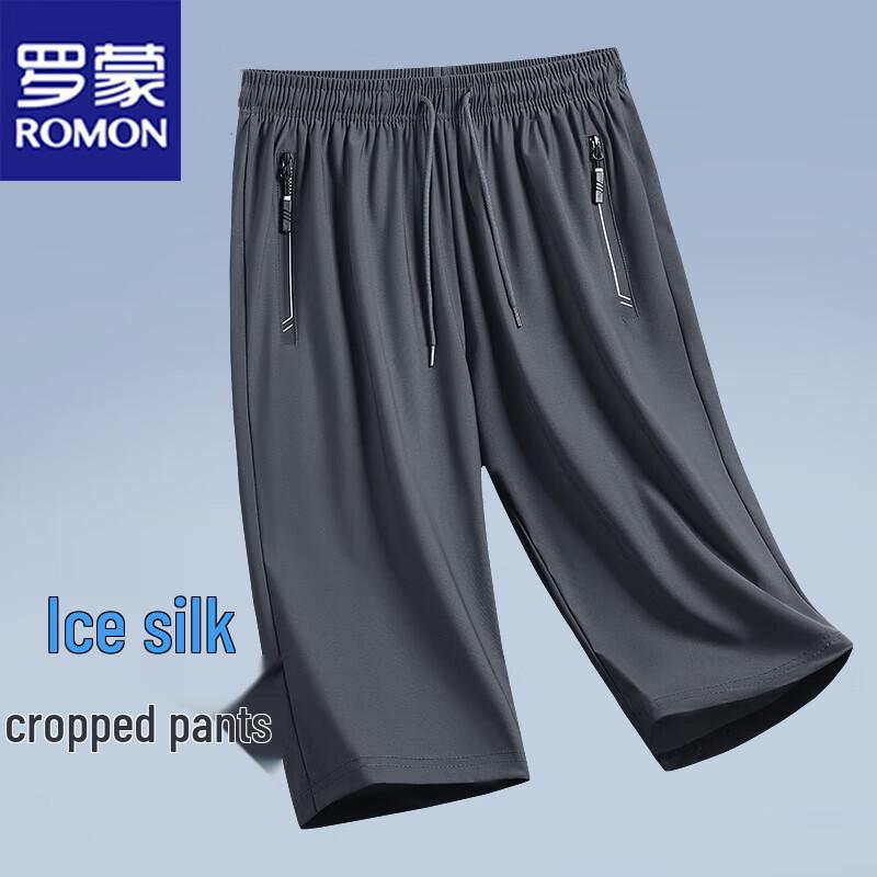 ROMON Men's Ice Silk Loose Fit Casual Capri Shorts