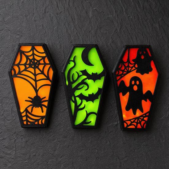 Yousheng Halloween Casket Decor, DIY Bat Ghost Ornament with Lights, Spooky Graveyard Scene Prop for Party Home Haunted