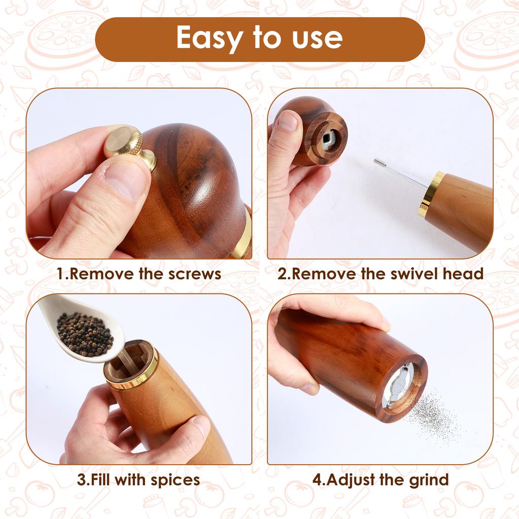 Wood Salt and Pepper Grinder Set with Base Coarseness Adjustable Salt Pepper Mill Grinder Manual Salt and Pepper Shakers with
