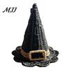 Fantasy Aesthetic Home Decor Handwoven Witch Hat, Gothic Wizard Costume Headpiece for Halloween Vintage Style Photography Props Party, Spooky Tabletop