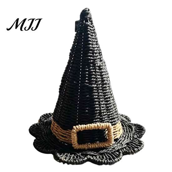 Fantasy Aesthetic Home Decor Handwoven Witch Hat, Gothic Wizard Costume Headpiece for Halloween Vintage Style Photography Props Party, Spooky Tabletop