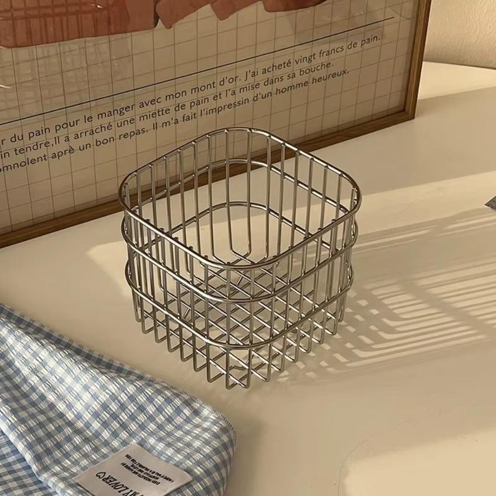 Simple Stainless Steel Drain Storage Basket Desktop Storage Miscellaneous Storages Basket Cosmetics Sorting Basket Storage Box