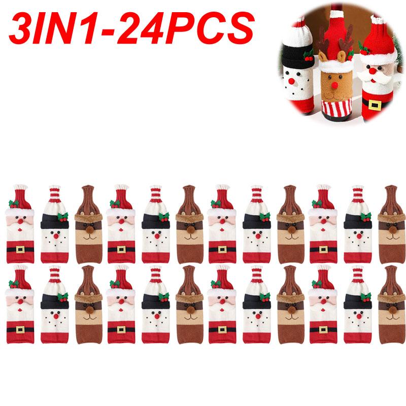 Vánoční sada obalů na láhve Santa Sněhulák Tkané sáčky na láhve na vánoční večírek Dekorace jídelního stolu Novoroční dárky
