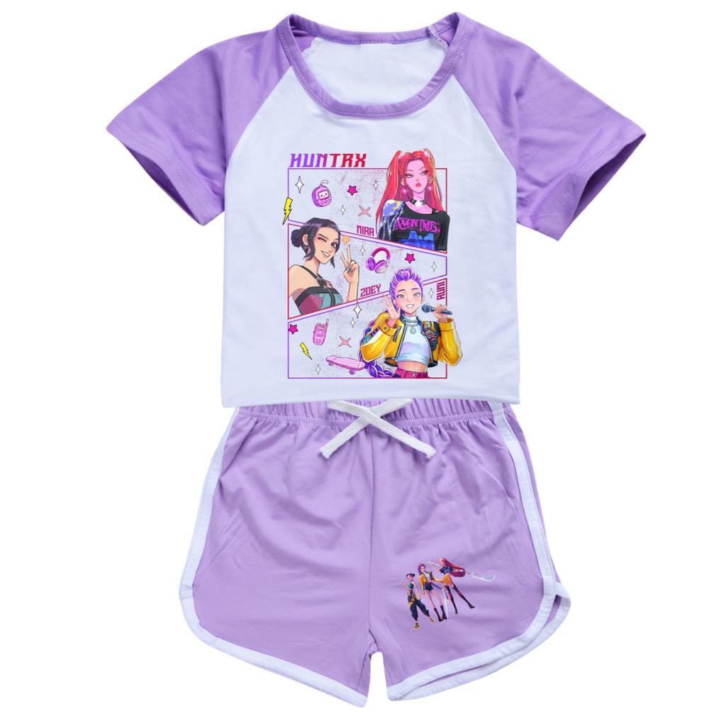 5041 Kids Girls POP Rumi Zoey Mira Print T-shirt Shorts Sport Tracksuit Clothes Set