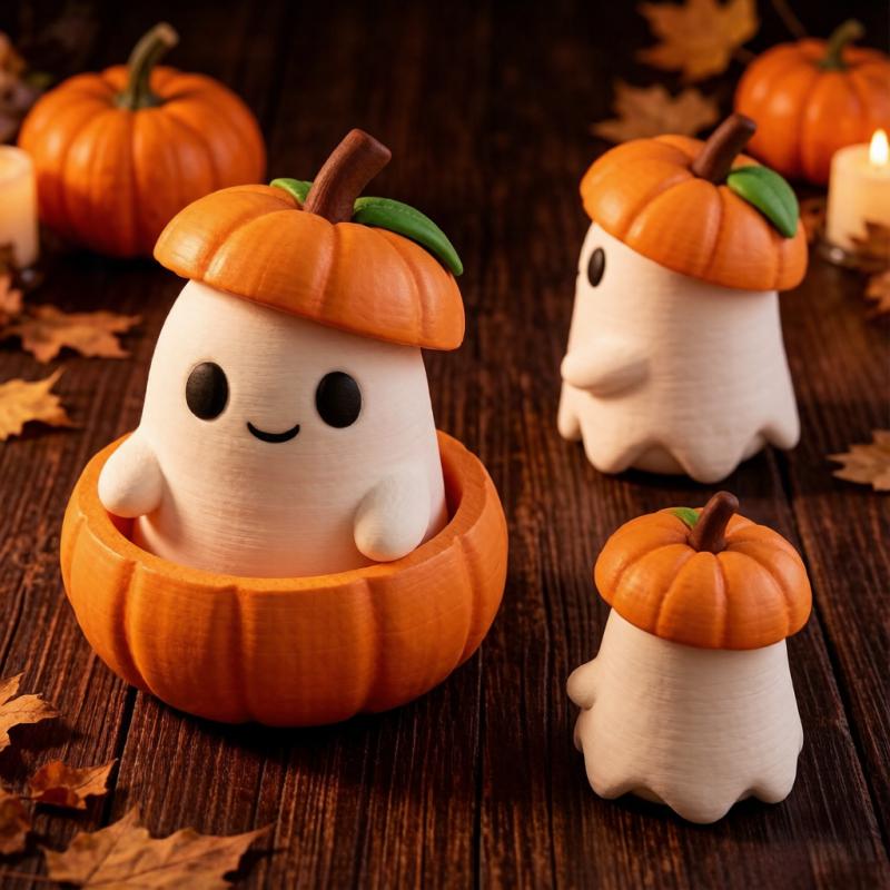 Set Includes a Pumpkin Base,Ghost,And Hat-Creative 1D-Printed Halloween Pumpkin Spirit Figurine.Perfect As a Desktop Decor Piece