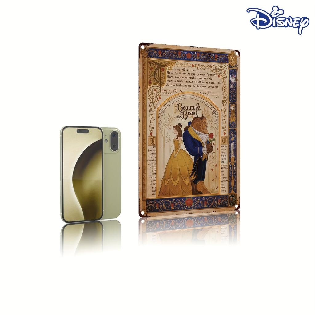 1pc Disney Beauty and the Beast Metal Tin Sign - Vintage Romantic Belle & Beast Wall Art, Durable Iron 20.32x30.48 Cm Outdoor/In