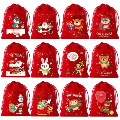 Velvet Drawstring Christmas Present Sacks 12 Pack for Holiday For FAVORS Polyester Fabric Bags for Candy Small Items
