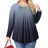 Women's Plus Size Fashion Printed Casual Pleated Round Neck Long Sleeve Top