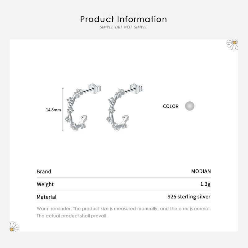 MODIAN 925 Sterling SIlver Geometric Line Dazzling Clear CZ Cassic Stud Earrings For Women Wedding Engagement Jewelry Gifts