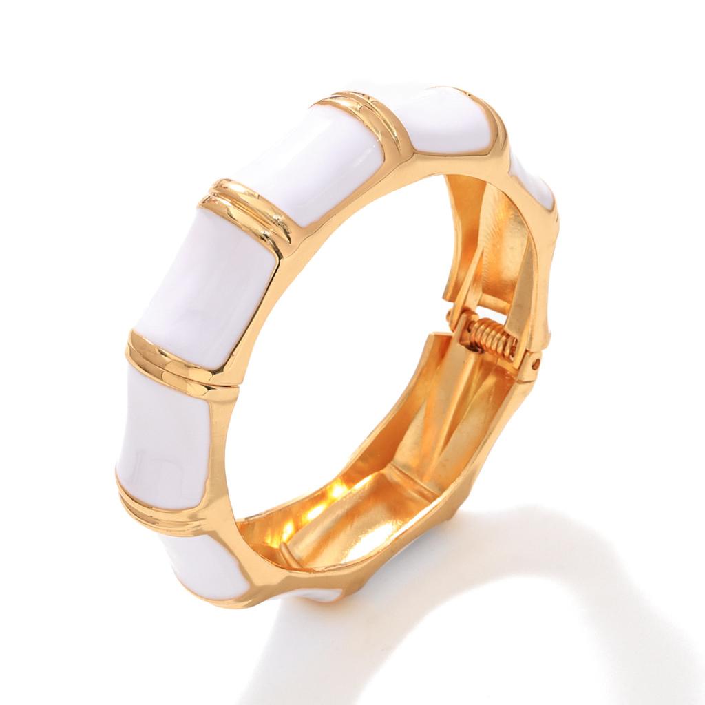 Personality Fashion Enamel Glazing Black White Bamboo Joint Opening Bangles for Women Vacation Stackable Bracelet Jewelry Gifts