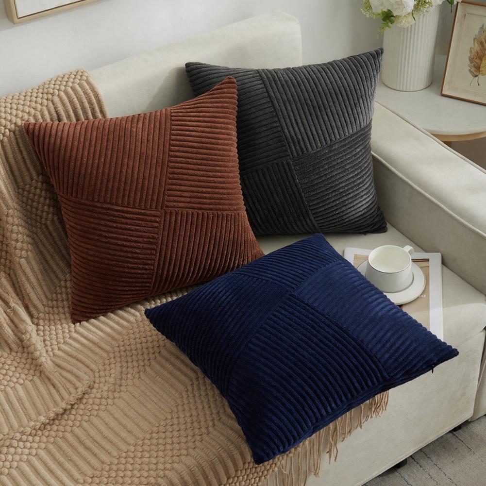 Corduroy Throw Pillow Cover Geometric Pattern Pillowcase Boho Textured Corduroy Patchwork Pillow for Farmhouse Sofa Room