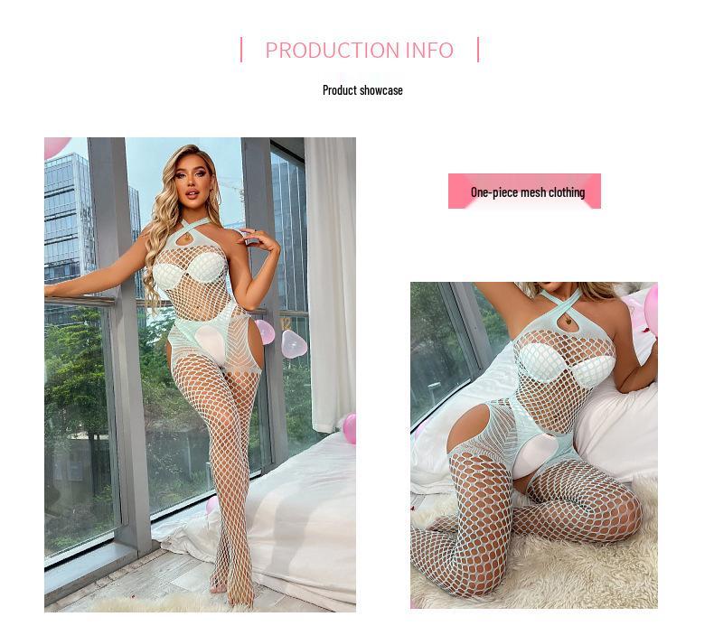 Cross-Border Sexy Criss-Cross Halter Open Crotch Fishnet Bodystocking with Stockings