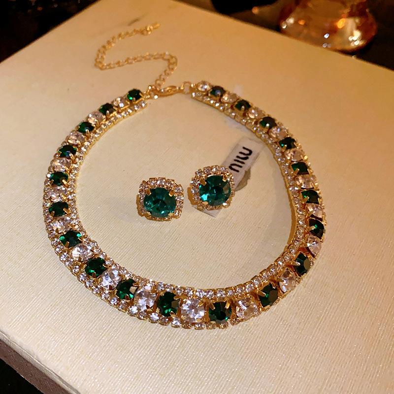 Classic Middle Design Women Girls Palace Luxury Crystal Necklace Earrings Vintage Lady Gorgeous Chains Choker Jewelry Gift