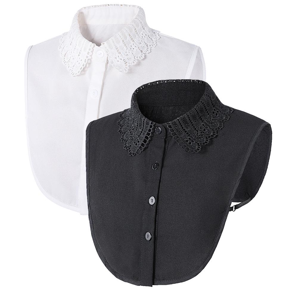 New Fall/Winter Crochet Lace Chiffon Shirt Dickey with Turn-Down Collar