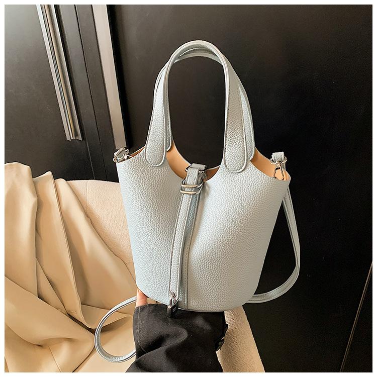 Retro zámek taška na zeleninu nový temperament měkká kůže kbelíková taška jednobarevná výklenková kabelka