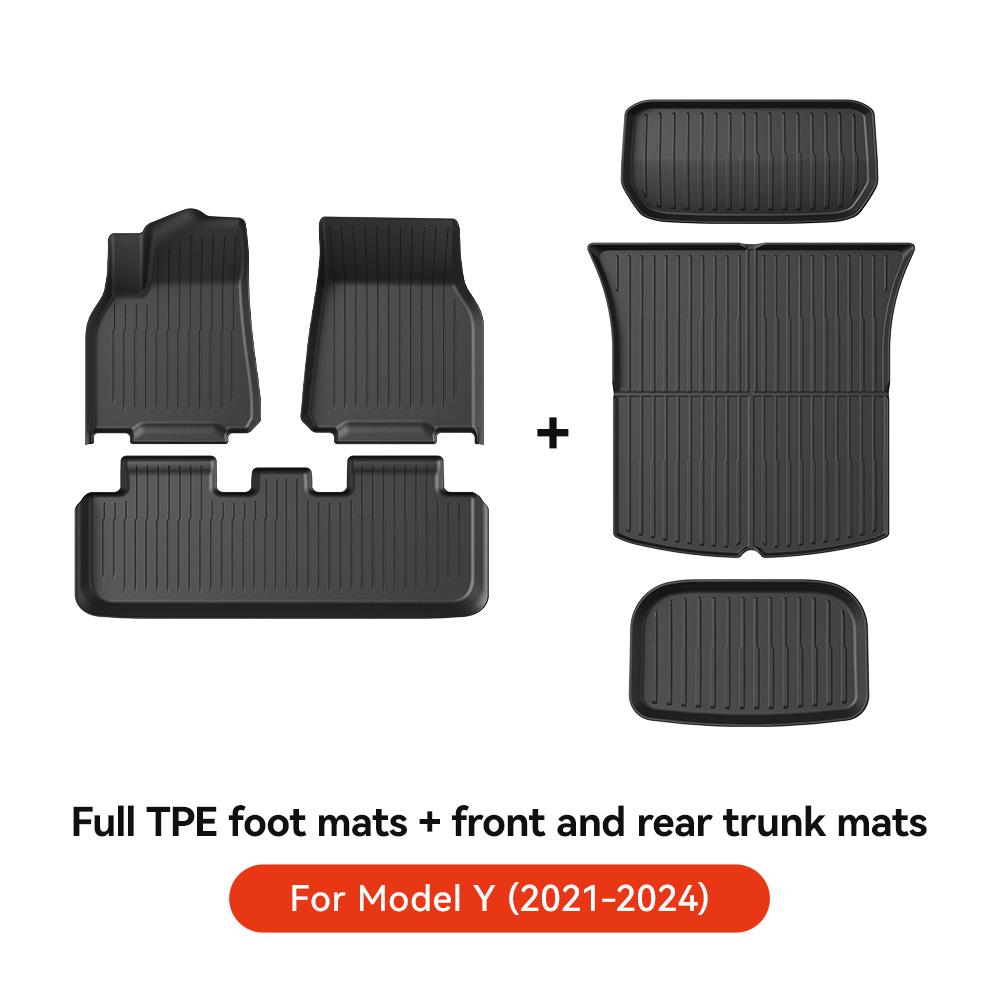 YZ For Tesla Floor Mat Model Y 2021-2026 Model 3 Highland Car Trunk Mat Luggage Mat TPE Waterproof Anti-Slip Set Floor Liner Mat