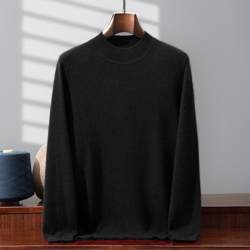 Men's 100% Pure Cashmere Double-Layer Sweater, Semi-High Neck, 2025 Autumn/Winter Thick Knit Base Layer