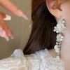 Super Fairy White Pearl Flower Tassel Stud Earrings - French Retro Vacation Style