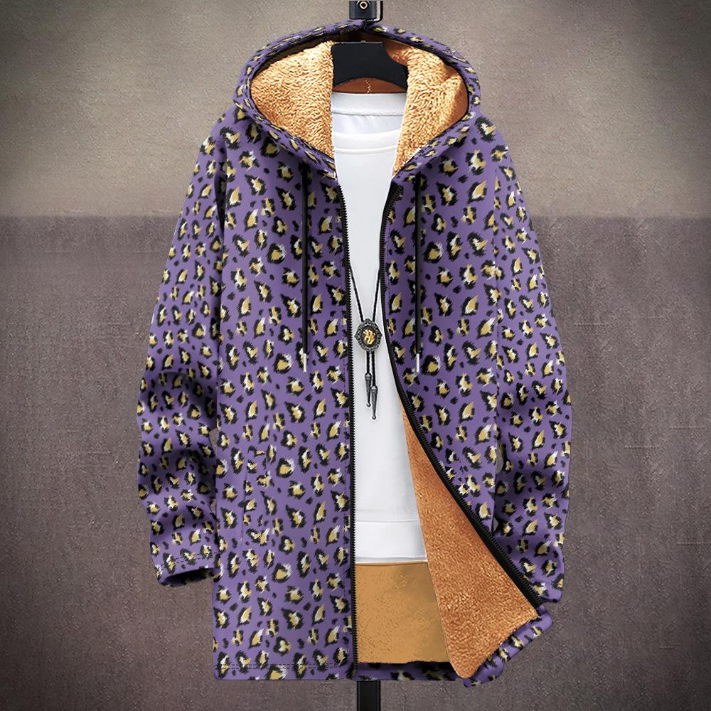 New Jacket: Multi-colored Pattern Elements, Zipper Hooded Cardigan, Thickened Winter Fleece Padded Clothes, Yellow Lining, Trendy Cotton Clothes