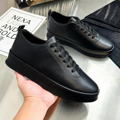 Chaussures en Cuir Souple pour Hommes à Semelle Épaisse Noir Blanc Chaussures de Planche Décontractées pour Hommes Chaussures de Sport de Marche Chaussures de Travail Légères