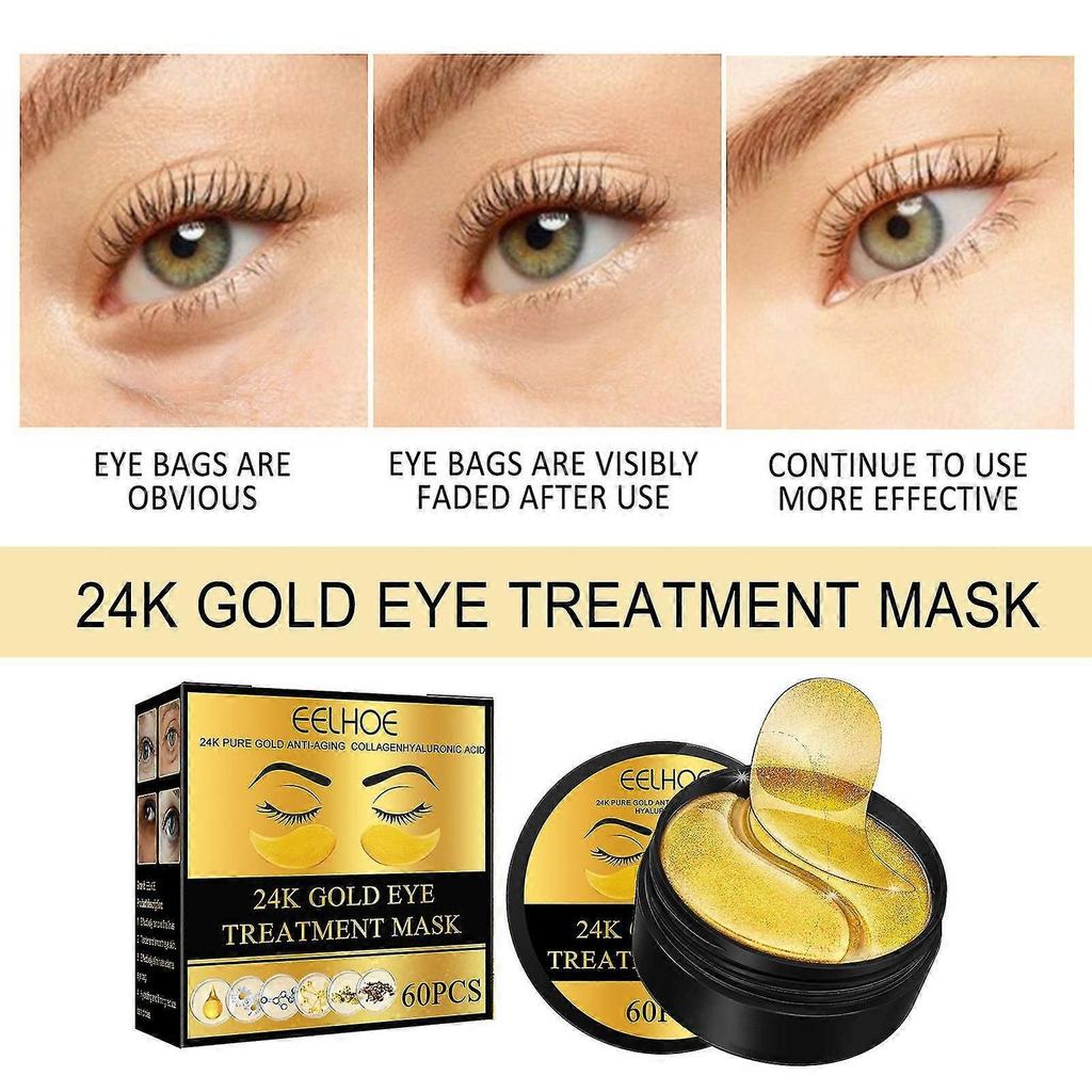 - 2pack 24k Gold Under Eye Patches - 120pcs Eye Mask Pure Gold Anti-aging Collagen Hyaluronic Acid Under Eye Mask For Removing Dark Circles, Pu