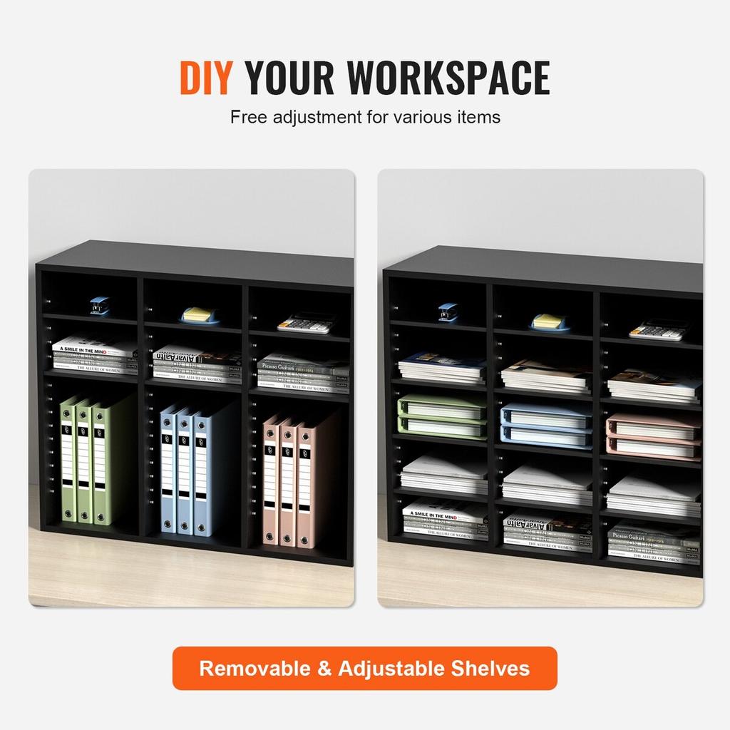 Wood Literature Organizer, 24 Compartments, File Sorter with Removable Shelves, Mailboxes Slot for Office Home Classroom Mailrooms Organization, EPA